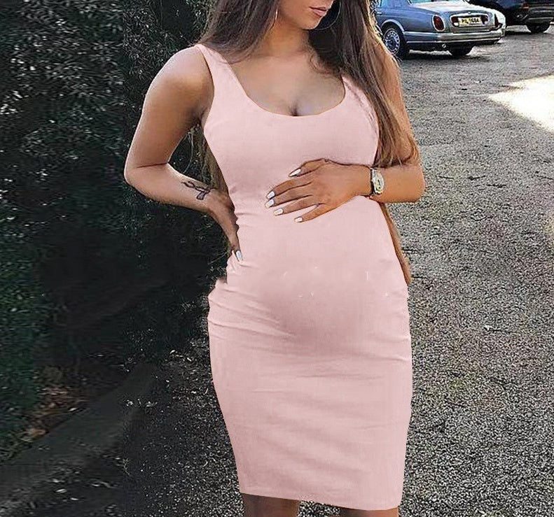 Sleeveless bodycon maternity midi dress with scoop neck, view 13