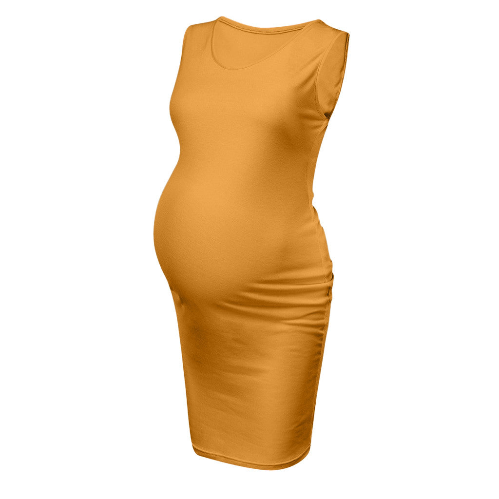 Sleeveless bodycon maternity midi dress with scoop neck, view 4