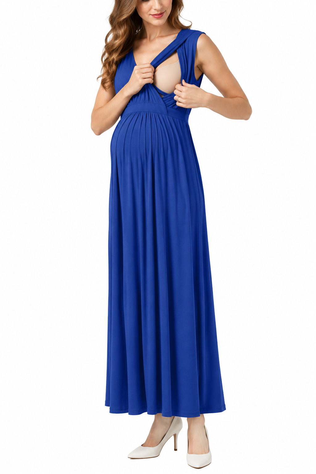 Maternity and nursing dress in blue