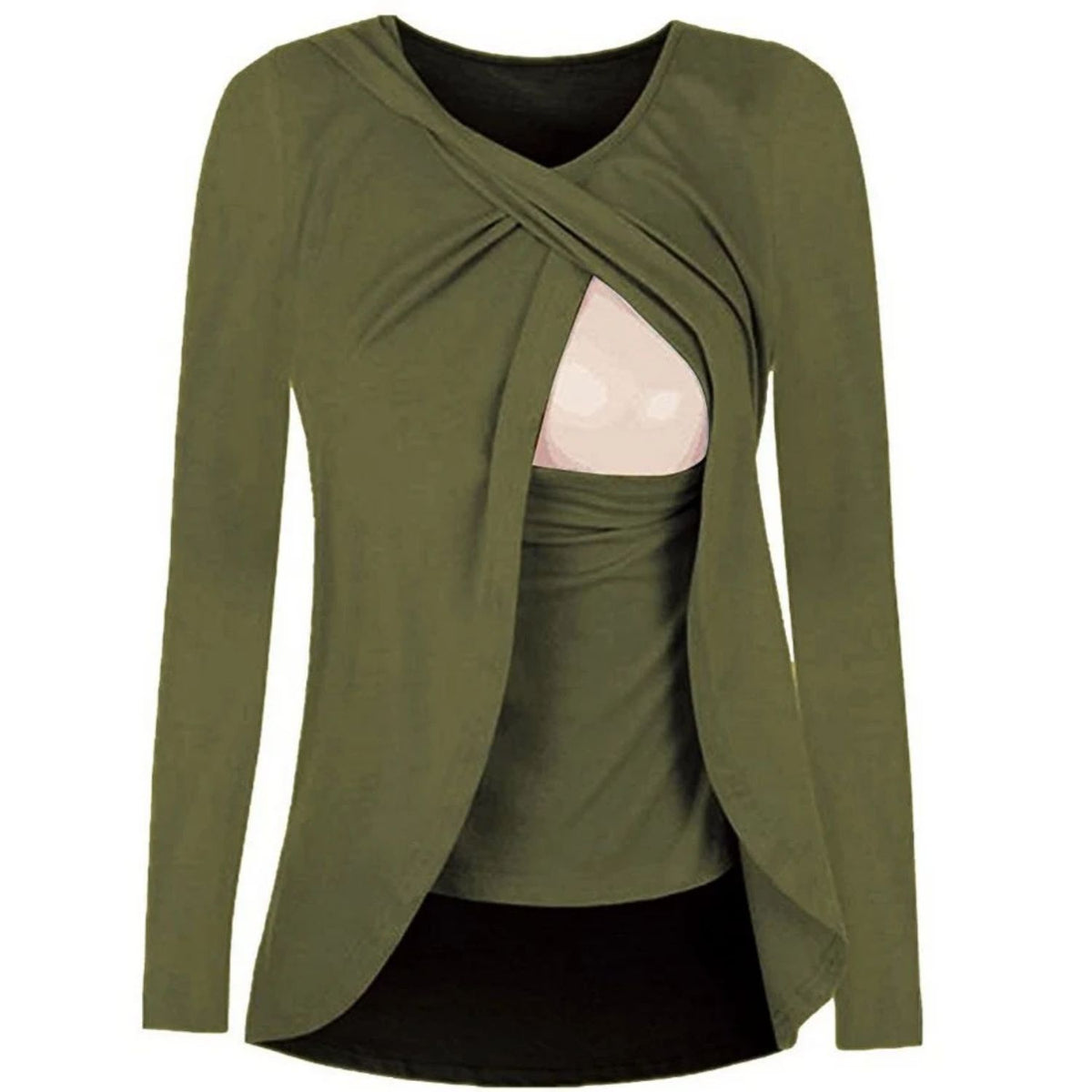 Crossover Layered Nursing Top | Long Sleeve Breastfeeding Shirt