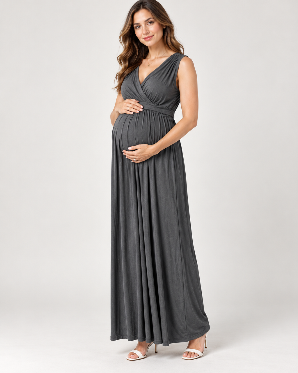 Maternity and nursing dress in gray