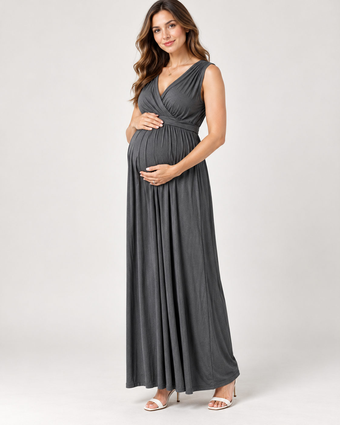 Maternity and nursing dress in gray