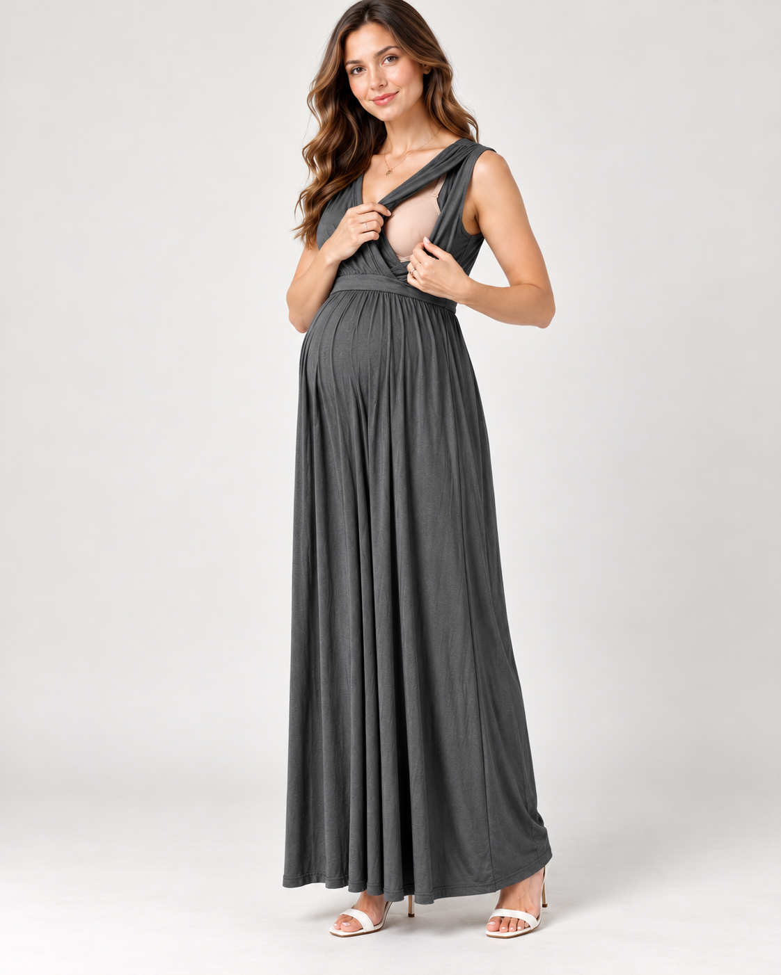 Maternity and nursing dress in gray