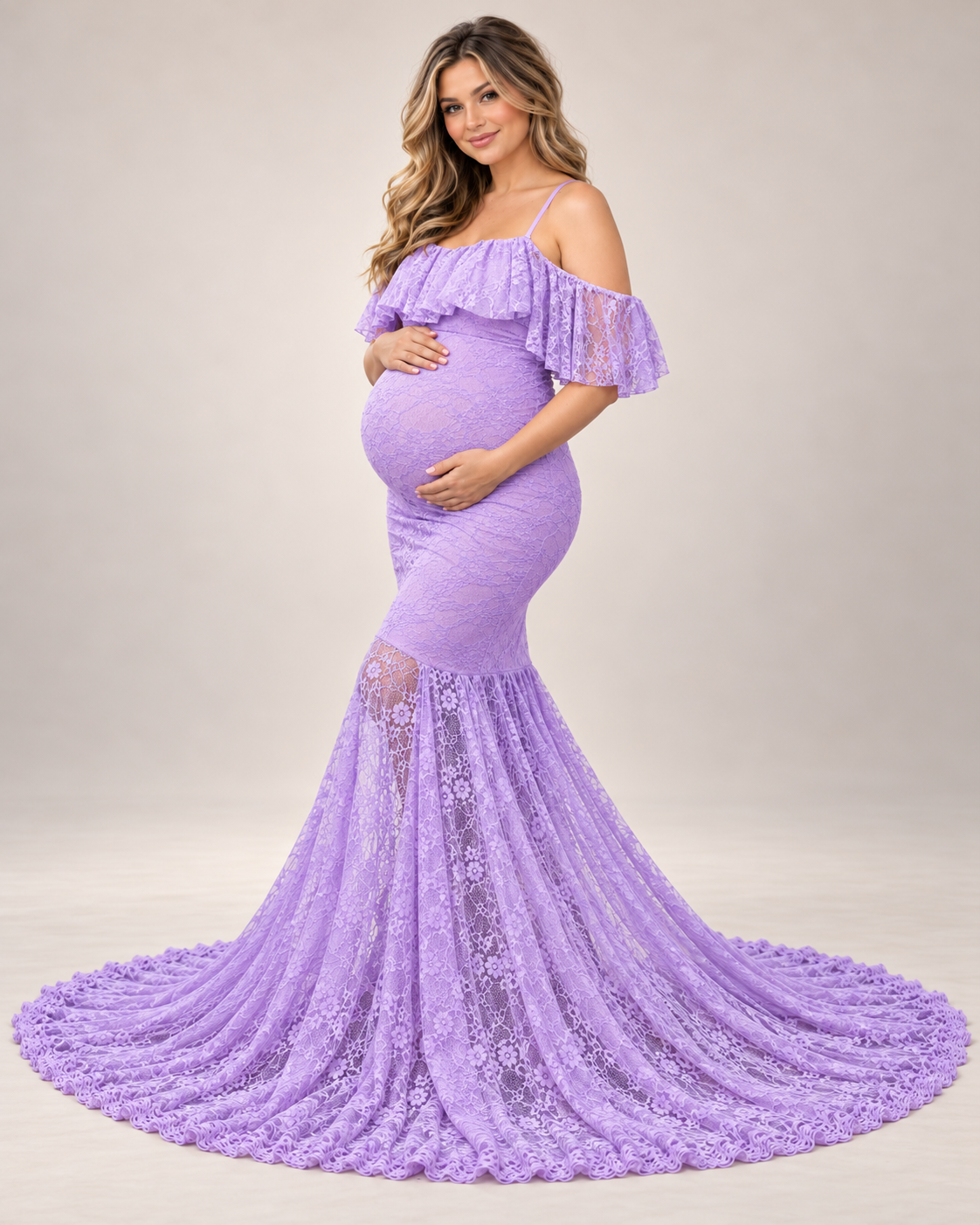 Elegant Blush Lace Maternity Dress in purple