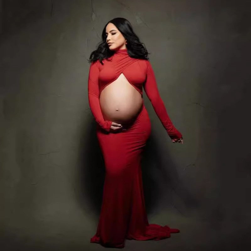 Red Cutout Maternity Photoshoot Gown