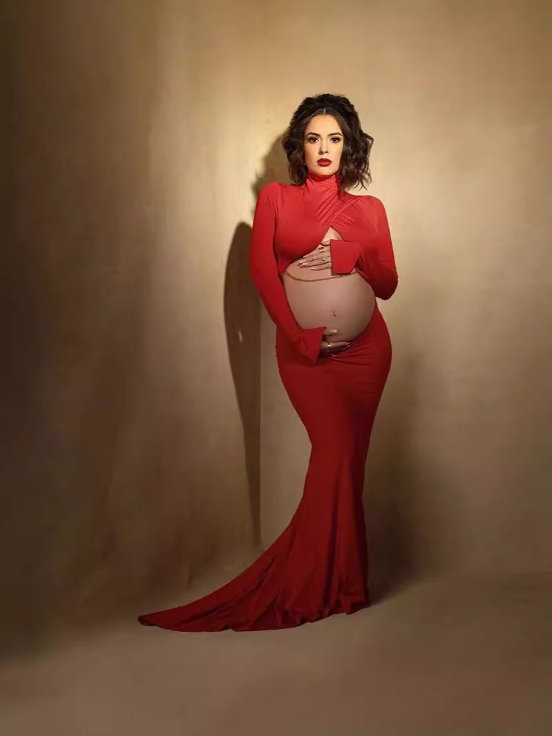 Red Cutout Maternity Photoshoot Gown