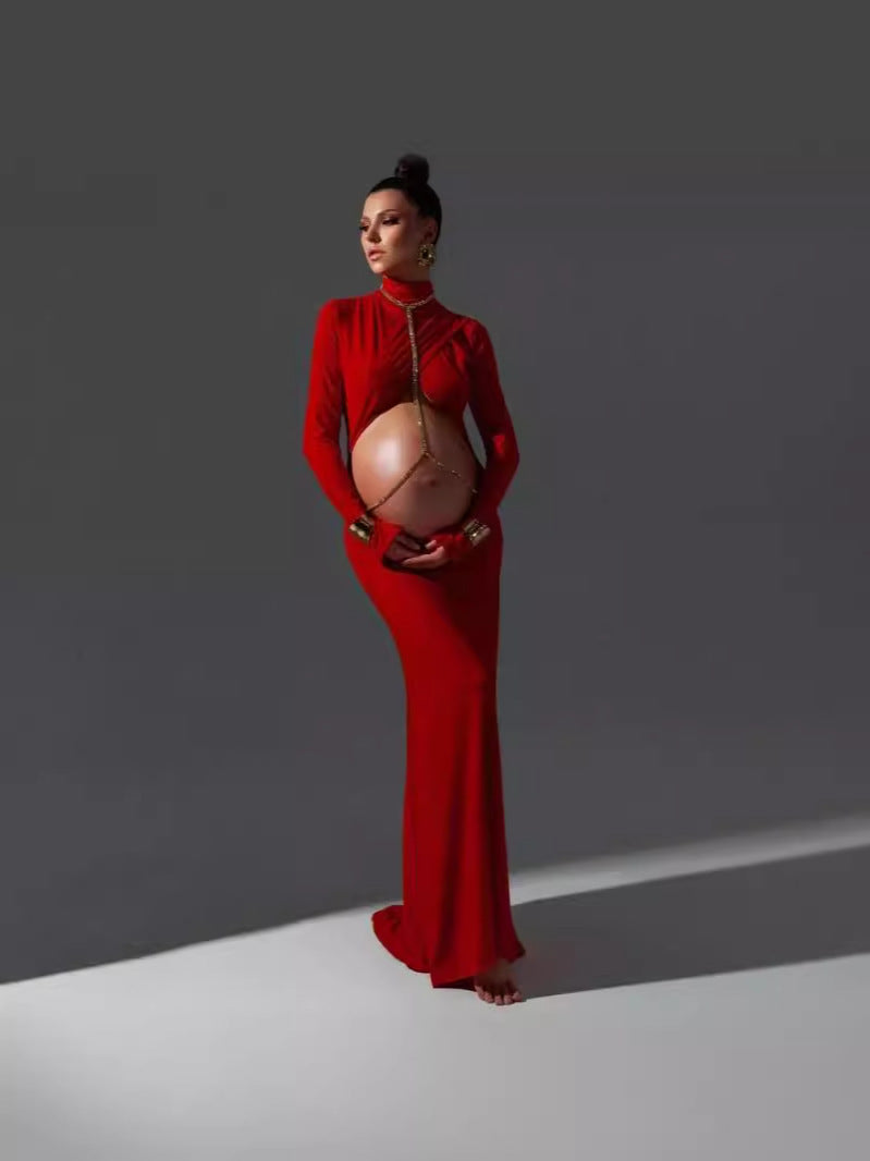 Red Cutout Maternity Photoshoot Gown