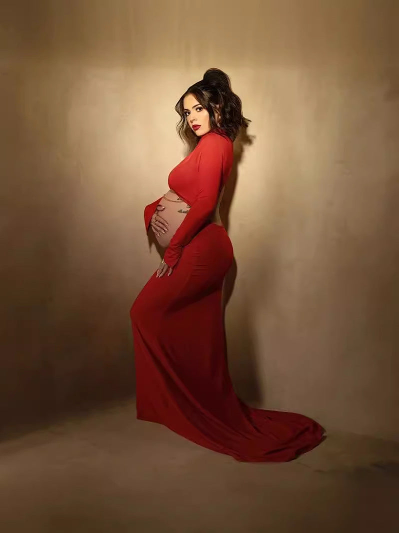 Red Cutout Maternity Photoshoot Gown