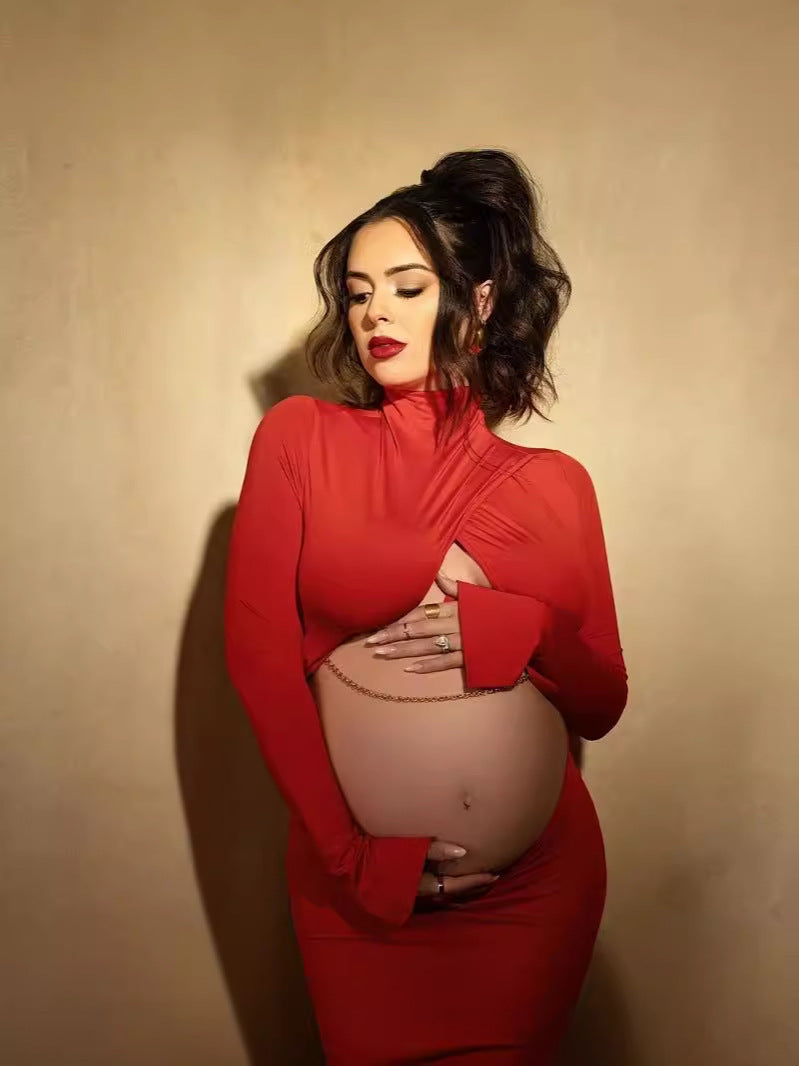 Red Cutout Maternity Photoshoot Gown