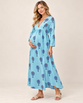Long Sleeve Maternity Maxi Dress with V-Neck
