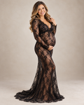 Sheer Lace Maternity Photoshoot Gown blck